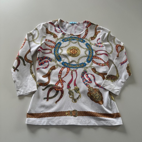 J. McLaughlin-Catalina Cloth-Printed-3/4 Sleeve-White-Colorful-Top-Size XS - Picture 1 of 9